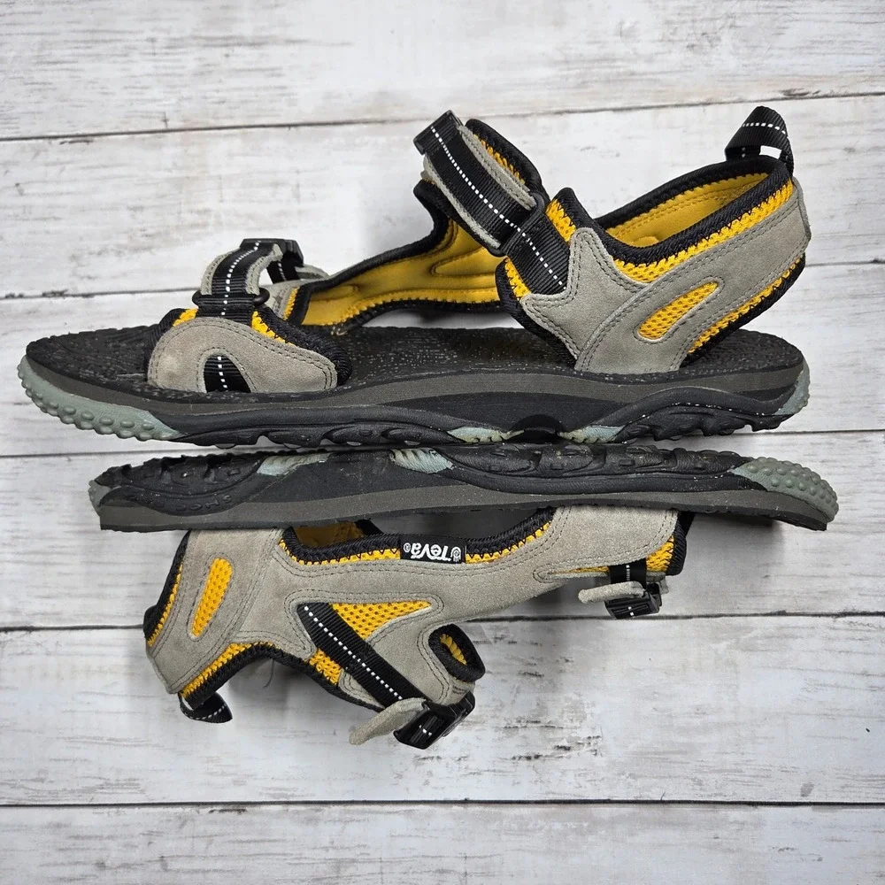 Teva 6617 Hiking Sandals Outdoor Men 15 Grey Yellow Buckle Straps